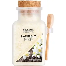 Brubaker Badesalz 400 g - Vanille Duft - Badezusatz mit natürlichen Extrakten - Wellness Baden für Entspannung, Erholung und Körperpflege mit praktischem Holz Messlöffel