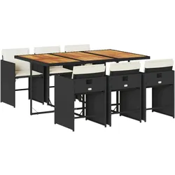 vidaXL 7-tlg. Garten-Essgruppe mit Kissen Schwarz Poly Rattan