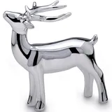 Kleine Stehende Silber Deko Rentier Figur & Geweih - Weihnachten Wildfigur 14 cm