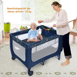 Costway 2 In 1 Reisebett & Laufstall Klappbar, 120 X 60cm Kinderbett, 2 Ebenen Babybett Mit Matratze Und Tragetasche Blau