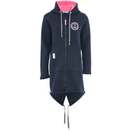 Zwillingsherz Jerseymantel ""Küste Meer Moin"", Damen, Gr. XS, blau (marine), Sweatware, Obermaterial: 50% Baumwolle, 50% Polyester, lässig geschnitten knielang, V-Ausschnitt, Mäntel, mit Kapuze, Taschen, Front und Backmotiv Küste Meer Moin