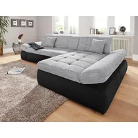 Ecksofa DOMO COLLECTION "PB MORIC wahlweise mit Bettfunktion + Armteilverstellung, L-Form", silber (schwarz, silber), B:300cm H:80cm T:172cm, Kunstleder SOFTLUX / Struktur (90% Polyester, 10% Polyacryl);Zierkissen: Struktur (90% Polyester, 10% Polyacryl);Microfaser PRIMABELLE (100% Polyester) / Struktur (90% Polyester, 10% Polyacryl), Sofas, Ecksofa, im XXL-Format, B/T/H:300/172/80 cm, feine Steppung