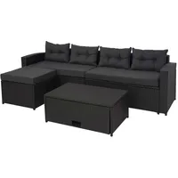 Mendler Poly-Rattan Garnitur HWC-J34 7-tlg. Schwarz