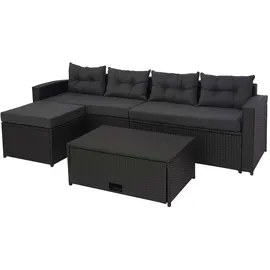 Mendler Poly-Rattan Garnitur HWC-J34 7-tlg. Schwarz