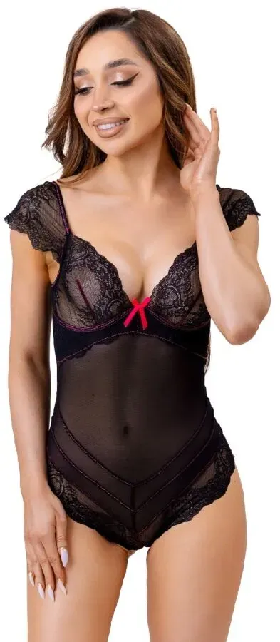 LIVCO CORSETTI FASHION - EVELYN LC 20243 BODY MIT SPITZENBESATZ UND TRANSPARENZEN SCHWARZ S/M - L/XL