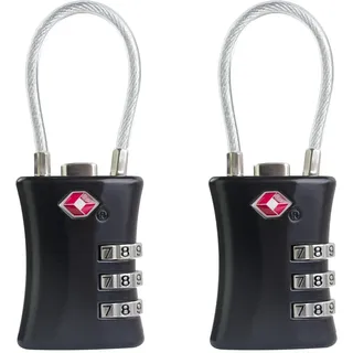 UP Security TSA Gepäckschloss, kleines Zahlenschloss, TSA zugelassenes Kofferschloss, Zahlenschloss mit Kabel, für Koffer, Fitnessstudio, Waffenkoffer, Rucksackreißverschluss (Schwarz+Schwarz)