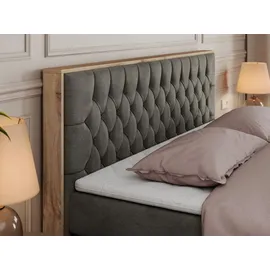 MKS Meble King Boxspringbett 180x200 mit Bettkasten Eiche, Polsterbett 180x200 mit Matratze H3, Bett 180x200 mit Kopfteil, Bett mit Holzrahmen in W... - Dunkelgrau