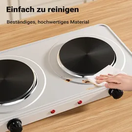 Wiltec Doppelkochplatte Kochplatte elektrisch mit Thermostat und Überhitzungsschutz Camping Herdplatte aus Gusseisen Elektro Kochplatte