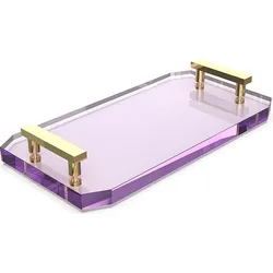 Kristall Badezimmertablett violett mit goldenen Griffen