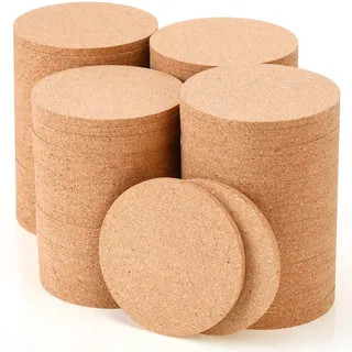 Pinkunn 100 Stück Kork-Untersetzer für Getränke, Kork, 8.9 cm, rund, saugfähig und hitzebeständig, blanko, Kork-Untersetzer für Bastelarbeiten, Geschenke, Tasse, Kaffeetasse
