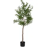 Relaxdays Olivenbaum künstlich, 150 cm hoch, Kunststoff, Stein, Kunstpflanze, Deko-Olivenbaum, Kunstbaum, grün/braun