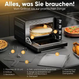 Proficook Minibackofen Multifunktion, Sichtfenster, Umluft-Funktion, stufenloser Temperaturregler