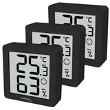 Technoline 3er Set WS9425 schwarz, Thermometer, Hygrometer, extra klein, Magnethalterung, 3 x WS9425 in einer Verpackung