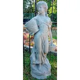 Casa Padrino Jugendstil Gartendeko Skulptur Mädchen mit Körben Grau 50 x 37 x H. 136 cm - Garten & Terrassen Deko Accessoires