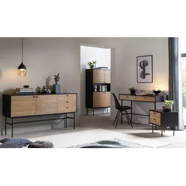 SalesFever Sideboard Schwarz/Eiche Echtholzfurnier 395875