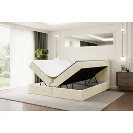 altdecor Boxspringbett mit H4 Matratze und Topper - 160 x 200 cm - OTTA - Beige Samt - Polsterbett mit Bettkasten und Lattenrost, Bett mit Stauraum - Beige