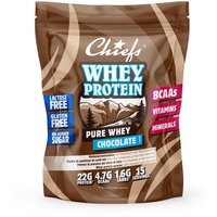 Chiefs Whey Protein Pulver (Chocolate, 450g) • 22g Eiweiß zum Muskelaufbau • Mit BCAAs, Vitaminen & Mineralien • Laktosefrei, low sugar • Eiweißpulver High Protein • Perfekte Löslichkeit