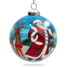 SIKORA K08-51 Weihnachtsmann mit Rentier Glaskugel Weihnachtskugel Innenglasmalerei D: 7,5 cm