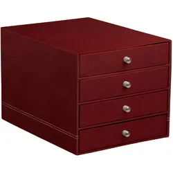 Rhodiarama Schubladenbox mit 4 geschlossenen Laden, Kunstleder, 24,8x32 ,7x22,8cm - Weinrot 194572C
