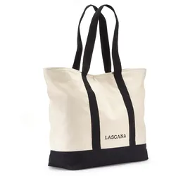 Shopper LASCANA, Damen, Gr. B/H/T: 52cm x 37cm x 18cm, beige (beige, schwarz), Baumwolle, unifarben mit Farbeinsatz, Taschen, Strandtasche, Handtasche, Schultertasche, große Tasche, Tragetasche