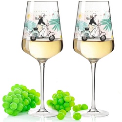 GRAVURZEILE Rotweinglas Leonardo Puccini Weingläser mit UV-Druck – Summer Vibes Design, Glas, Sommerliche Weingläser mit Blumen für Aperol, Weißwein und Rotwein weiß