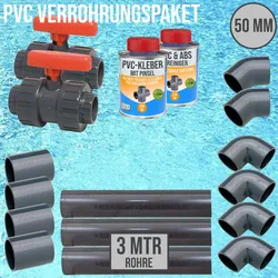50 mm PVC Klebe Fittings Verrohrungspaket Pool Schwimmbad Schlauch Rohr FEST - 3...