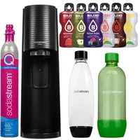 Trinkwassersprudler SODASTREAM Terra Black + 2 Flaschen Schwarz/Grün + Bolero