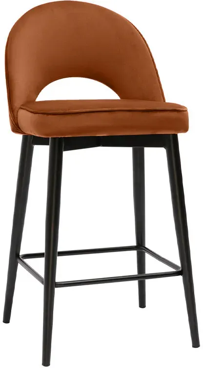 Tabouret de bar design en velours terre brûlée et métal H69 cm BELLEROSE