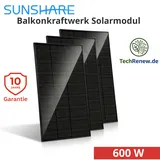 600W Balkonkraftwerk Solarmodule Set 3x Sunshare RAY 200W Full Black