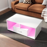Wohnzimmertisch Schubladen mit LED Sofatisch Couchtisch Weiß Hochglanz Tisch 100