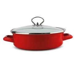 Neuetischkultur Servierpfanne Servierpfanne 24 cm mit Glasdeckel, Stahl (1-tlg), Schmorpfanne rot