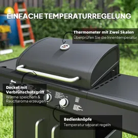 Outsunny Gasgrill Grillwagen 129,5 x 56 x 110 cm Schwarz