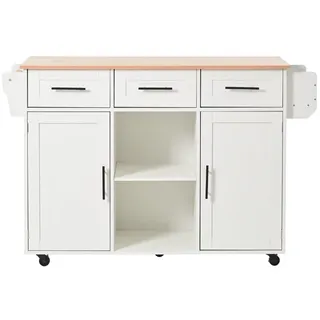 Rutaqian Anrichte Esswagen Anrichte, klappbare Arbeitsplatte, Ablagetür, Rollen weiß