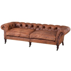 Casa Padrino Luxus Echt Leder Sofa Vintage Leder Braun - 3 Sitzer - Luxus Hotel Club Möbel
