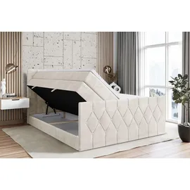altdecor Boxspringbett mit Matratze Topper, Polsterbett mit Bettkasten VELANTO KING | Beige Casablanca | 140x200