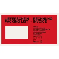 KK Verpackungen 4000 rote Begleitpapier Taschen Lieferscheintaschen DIN lang Lieferscheinhüllen