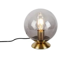 QAZQA Art Deco Tischlampe Messing mit Rauchglas - Pallon