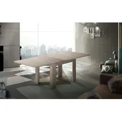 Dmora Ausziehbarer Esstisch Otto, Hilfsküchenkonsole, ausziehbarer Tisch, 100 % Made in Italy, cm 90x90h75, Perl-Ulme