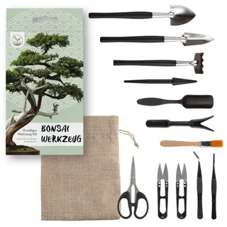 HappySeed Gartenpflege-Set Bonsai Werkzeug-Set 13-teilig mit praktischem Aufbewahrungsbeutel