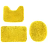 Heavyoff Badematte Set 3 teilig, Waschbar Badezimmerteppich, rutschfeste Badematte Toilettenmatte,Weich Saugfähige Badteppiche und WC Vorleger Duschvorleger, Gelb