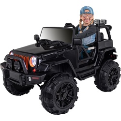 Kinder-Elektroauto Offroad Jeep Adventure, 70 Watt, Fernbedienung, LED, Bremsautomatik, Stoßdämpfer (Schwarz)