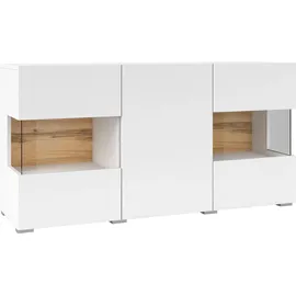 INOSIGN Sideboard INOSIGN "Ava, Breite 120 cm, hängend und stehend montierbar", weiß (weiß, eichefarben votan), B:120cm H:62cm T:35cm, Sideboards, Sideboard, moderne grifflose Kommode, Anrichte, 3Türen, Eckverglasung