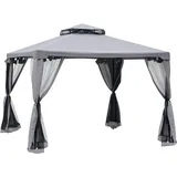 Pavillon Mit Doppeldach, Ca. 3x3 M Mit Moskitonetz, Seitenteile Garten-pavillon Aus Metall Hellgrau