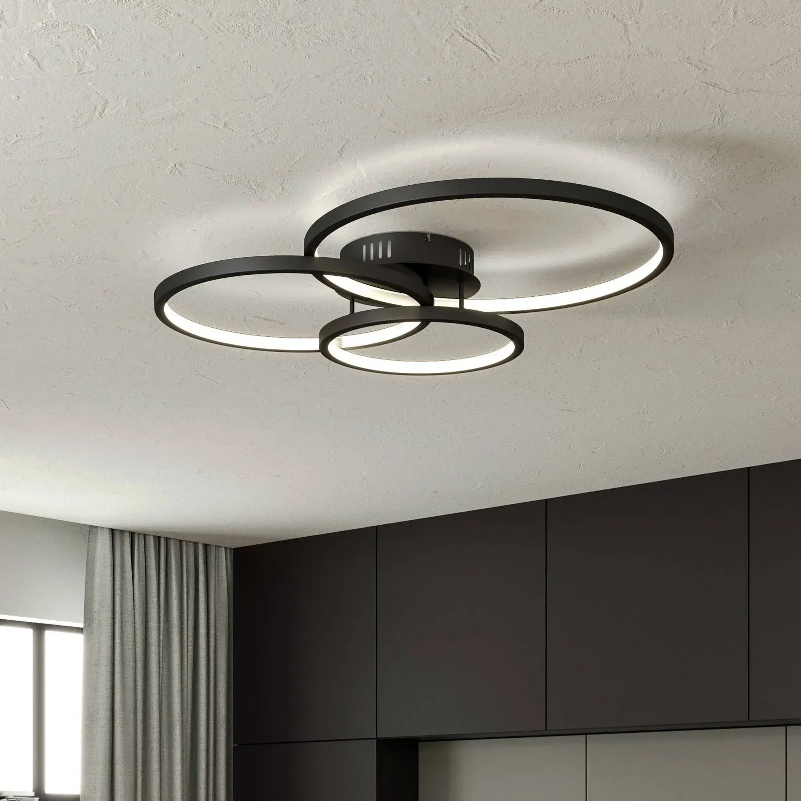 Trio Lighting Smart Home Deckenlampe Aaron, dimmbar, schwarz, für Wohn- / Esszimmer, Metall, Modern, Smart Home Deckenlampe - 64 cm - 79 cm - 10.5 cm