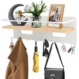Diwzbyn Schlüsselbrett Wandmontierter Schlüsselhalter aus Holz mit Ablage und 8 Haken, Multifunktionales Aufbewahrungsregal für den Eingangsbereich weiß