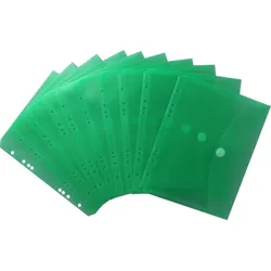 Dokumententaschen Sammelmappen A5 quer, transparent grün, EURO-Lochung, Abheftrand, Klappe, Klettverschluss - 10 Stück