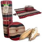 livasia Meditationskissen Yogakissen Set XL - Zafu Ø 38x15cm / Matte 75x75x4,5cm, Kapok, vegan, handgefertigt rot|schwarz