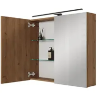 Planetmöbel Spiegelschrank ARIA 80 cm gold eiche mit Leuchte