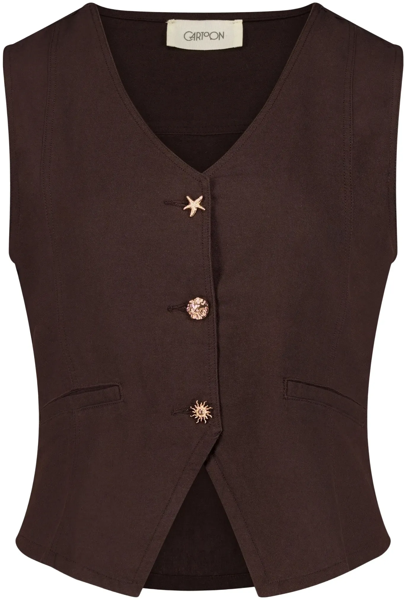 Shirtweste CARTOON "Sommerweste mit Knöpfen", Damen, Gr. 38, braun (dunkelbraun), Obermaterial: 55% Leinen LI. 45% Viskose CV., Westen Shirtweste