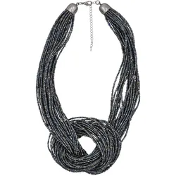 Steuer Modeschmuck Collierkette Vielreihig aus kleinen Perlchen, großer Knoten in der Mitte